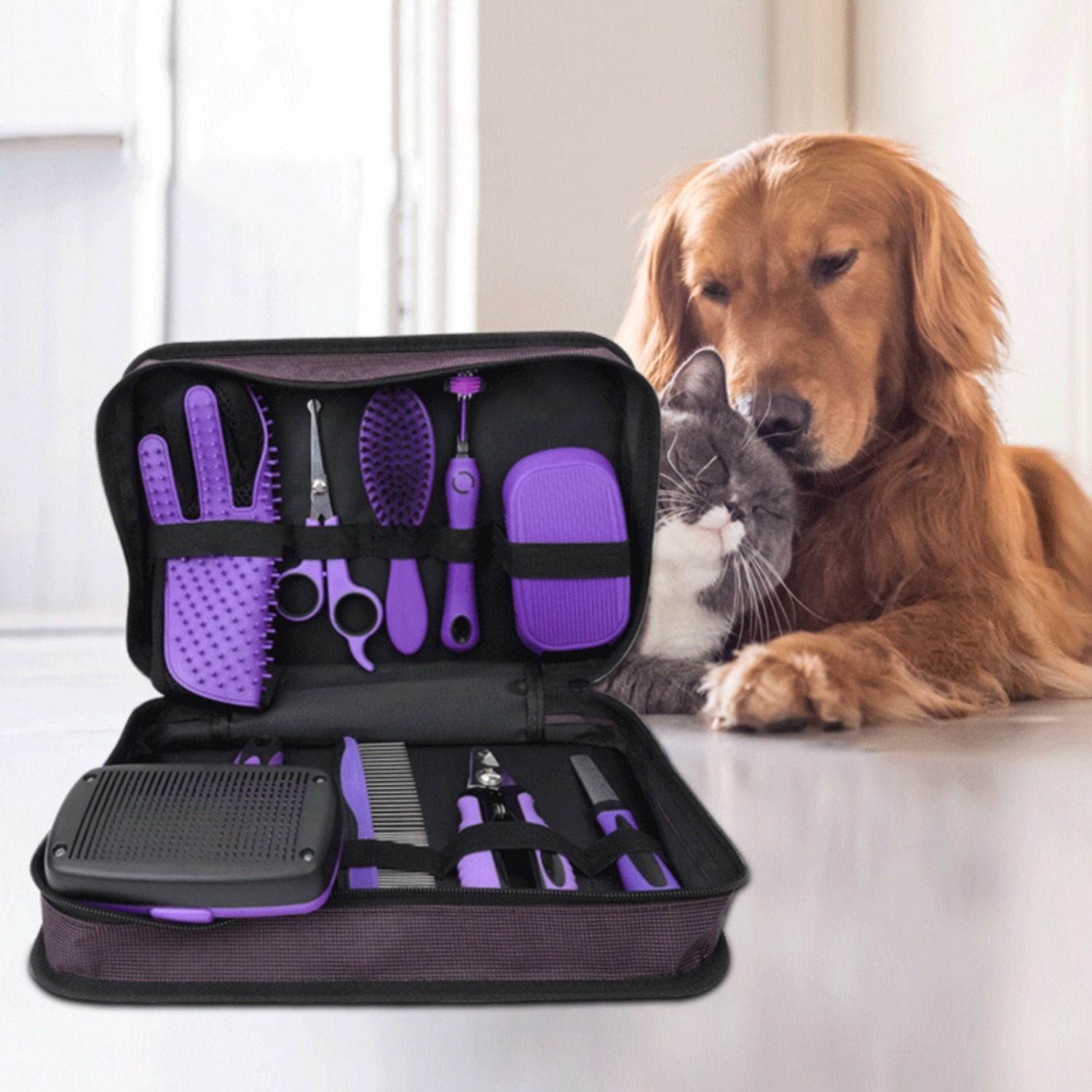 Dog Grooming Clippers - 9Pcs Set Perlengkapan Perawatan Hewan Peliharaan